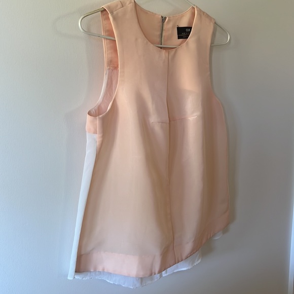CUE Peach White High Neck Sheer Back Sleeveless Tank Top Blouse - Picture 5 of 13